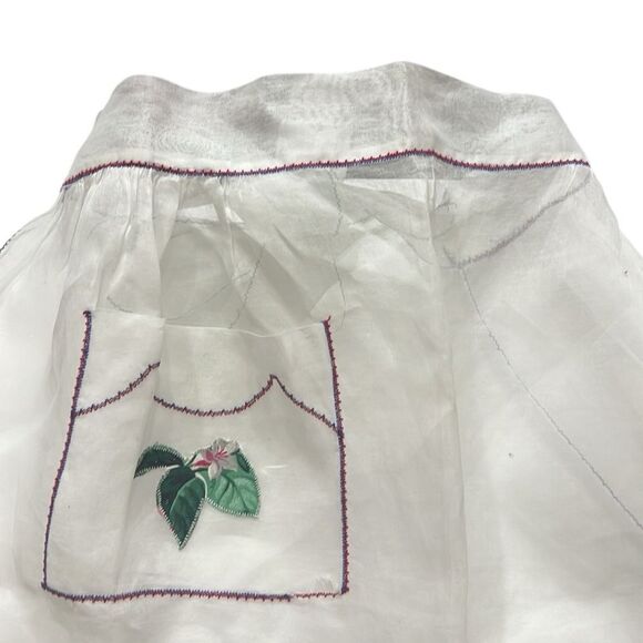 Vintage Aprons Sheer White Floral Set of 2 Hand Sewn Pockets Waist Tie Back - Picture 8 of 11